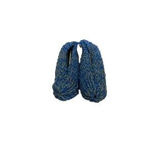 Cozy Hand knit Blue & Gray Yarn House Slippers Men's M 9-10 Stretchy 10" Long